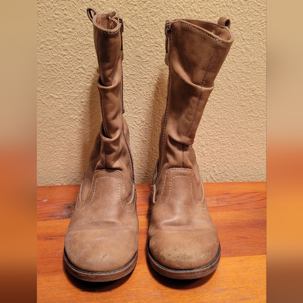 Camel Brown Faux-Leather Suede Girl's Zip Up Calf Boots size 10 (Little/toddler)